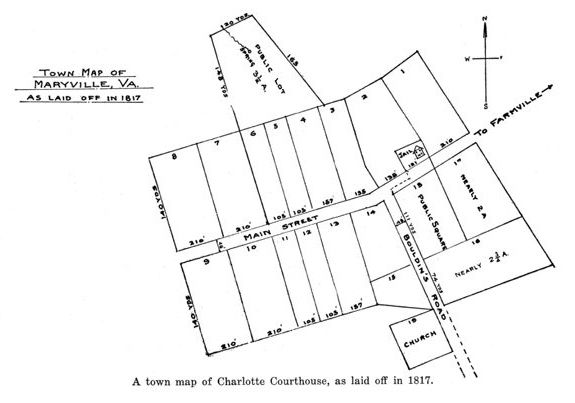 1817 map of the town of Charlotte Court House, VA